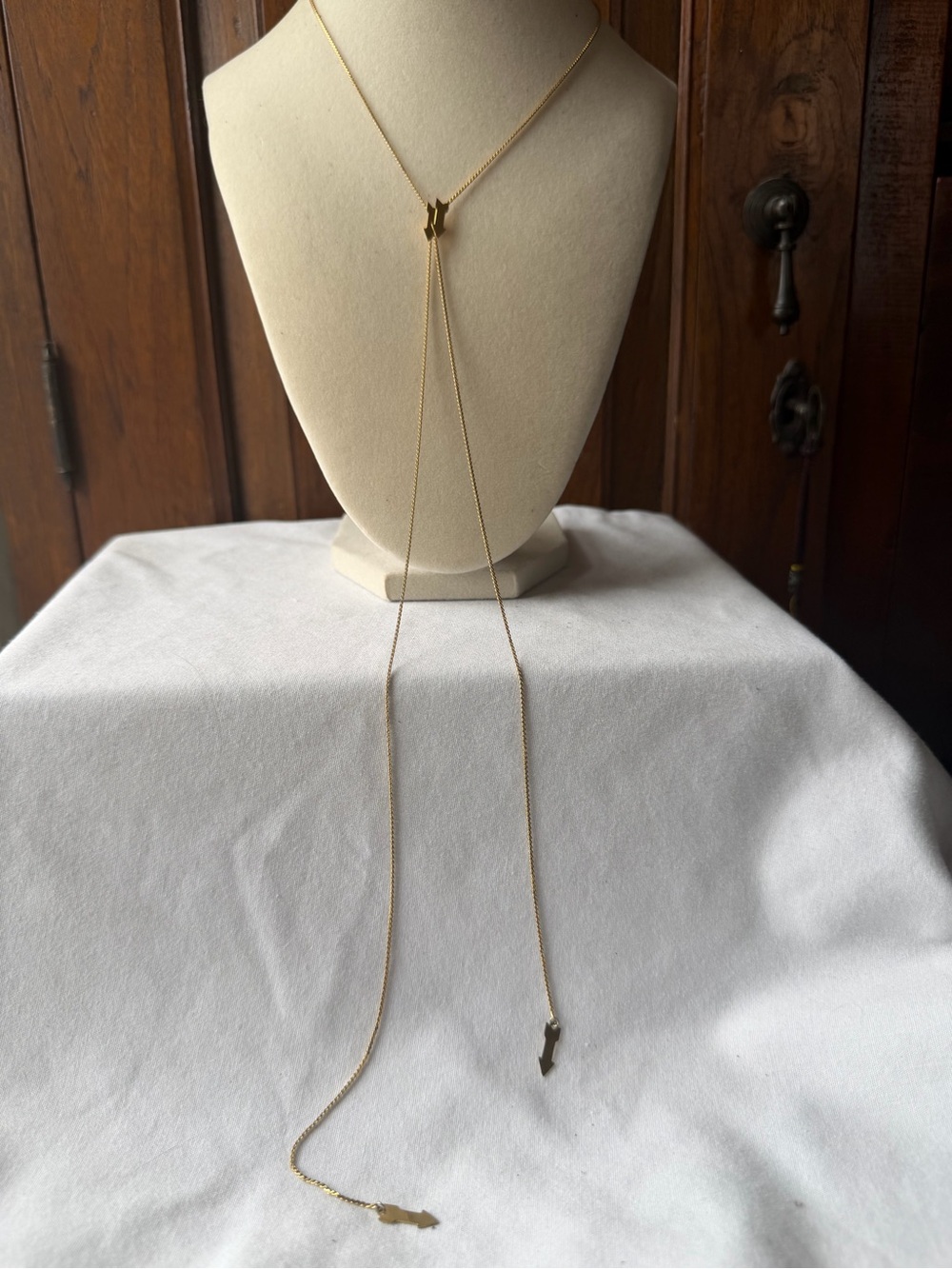 Delicate Gold Tone Adjustable Minimalist Lariat Y Necklace with Arrow Charms